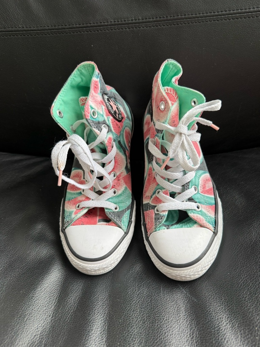 Converse Kids High-Top Sneakers in Mint Green and Pink Watermelon Print